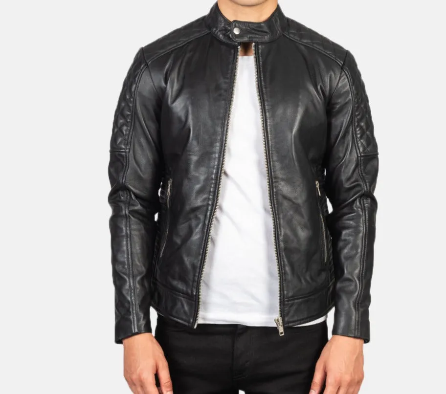 BIKER-1427 MUSH Quilted Black Leather Biker Jacket