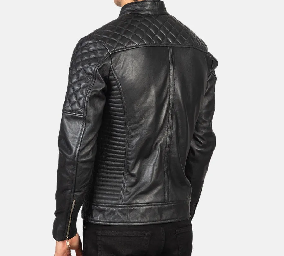 BIKER-1427 MUSH Quilted Black Leather Biker Jacket