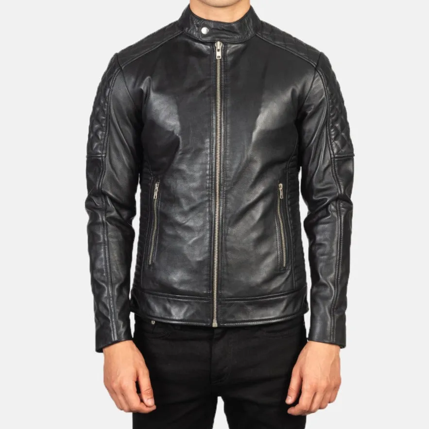 BIKER-1427 MUSH Quilted Black Leather Biker Jacket