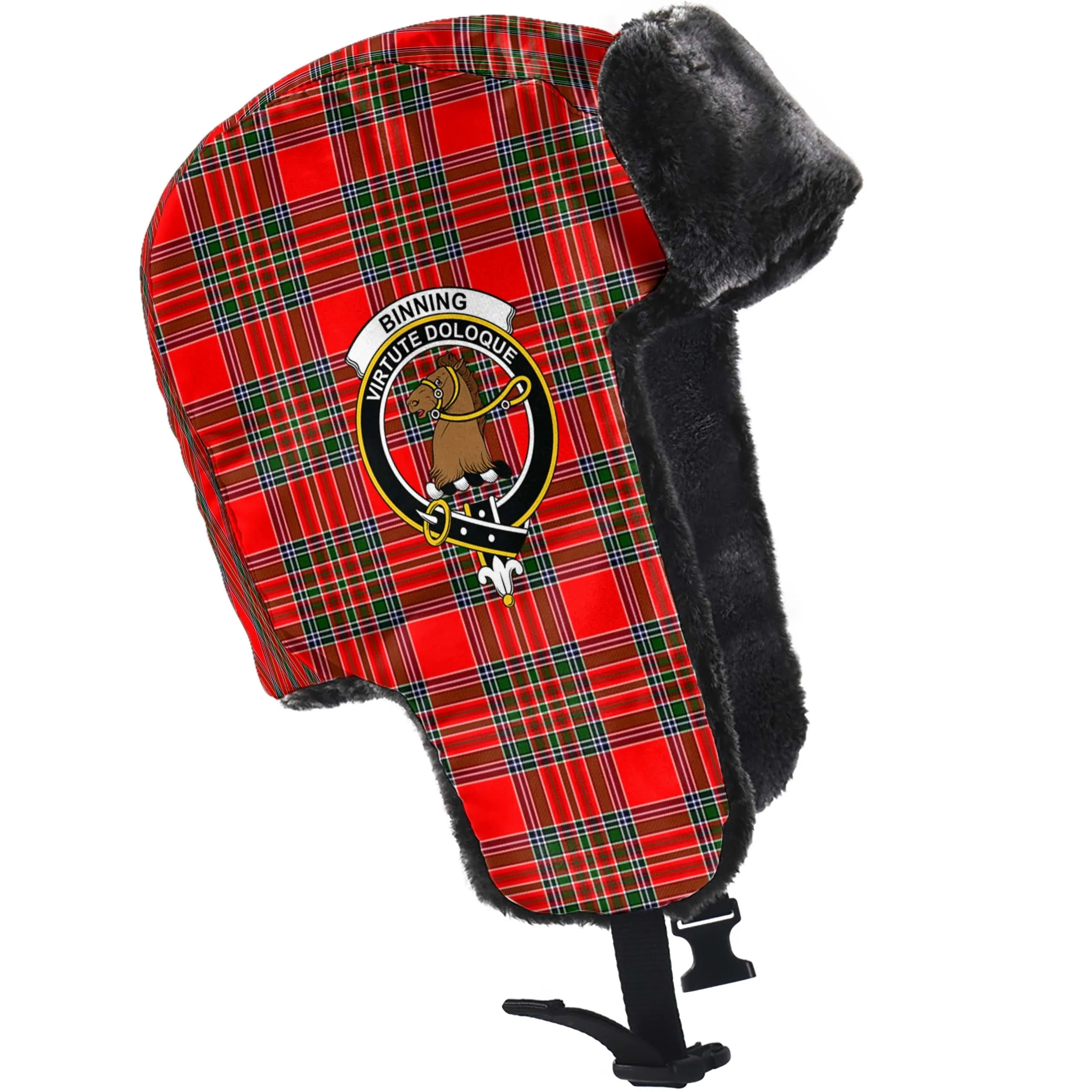 Binning Tartan Winter Trapper Hat with Family Crest