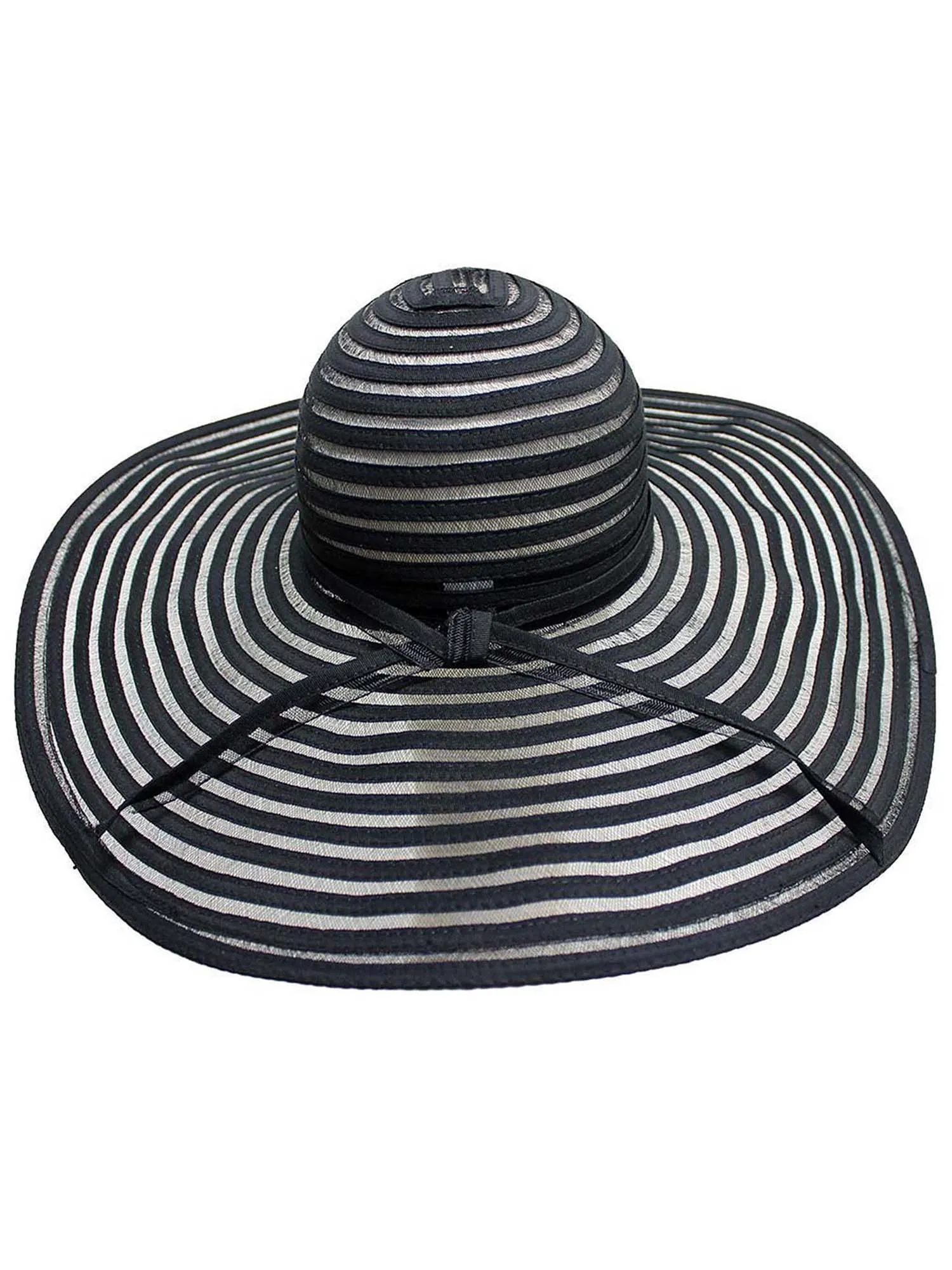 Black & Sheer Striped Wide Brim Floppy Hat