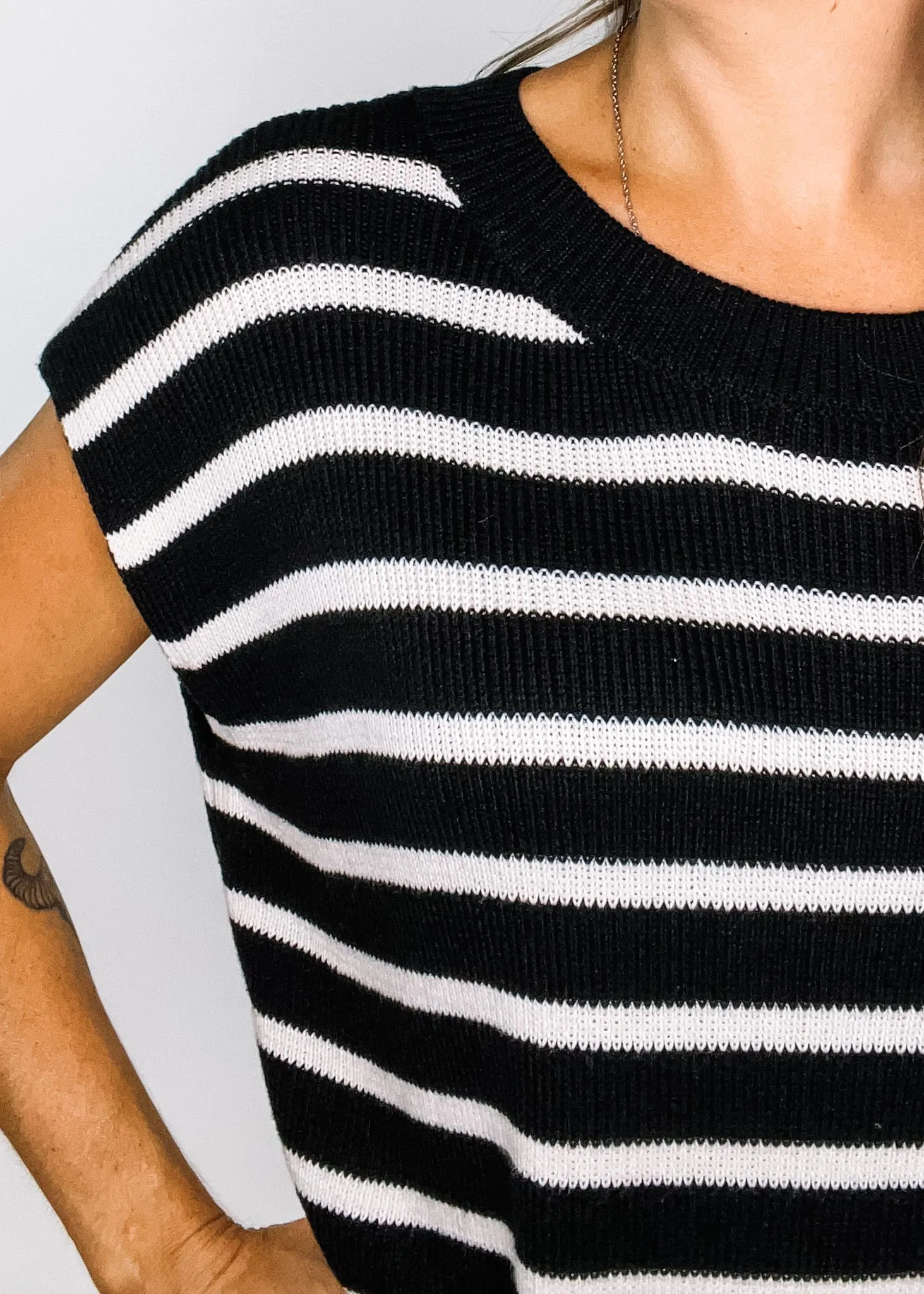 Black and White Stripe Knit Sweater Dress