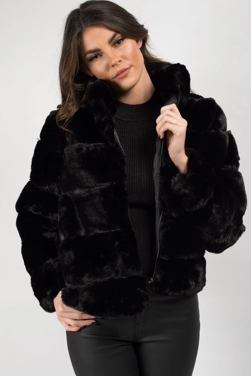 Black Faux Fur Short Coat