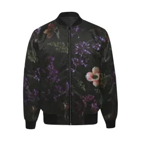 Black Floral Unisex Quilted Bomber Jacket