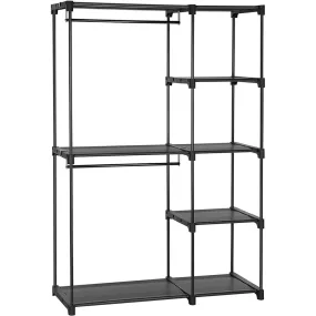 Black Portable Closet Wardrobe, 2 Hanging Rods, Metal Frame