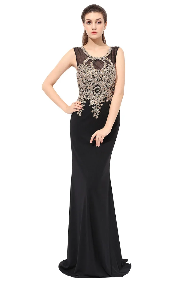 Black Sleeveless Long Evening Prom Dress With Lace Appliques