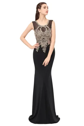 Black Sleeveless Long Evening Prom Dress With Lace Appliques