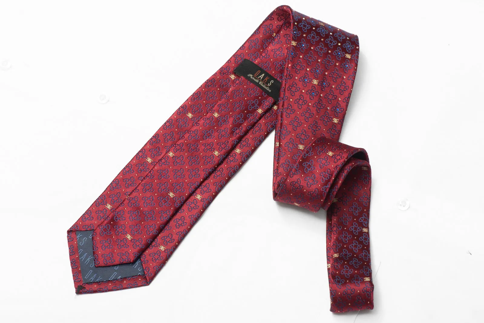 Blue Emblem On Burgundy Rhinestone Silk Tie With Sparkles