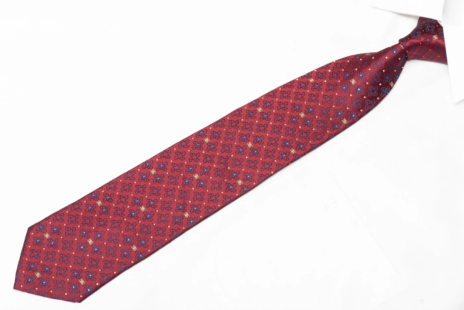 Blue Emblem On Burgundy Rhinestone Silk Tie With Sparkles