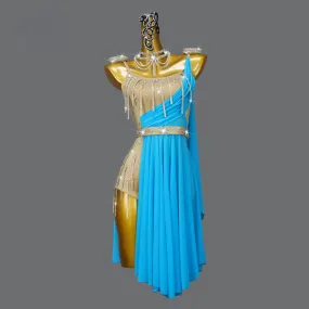 Blue Slip Tassel Latin Dance Dress