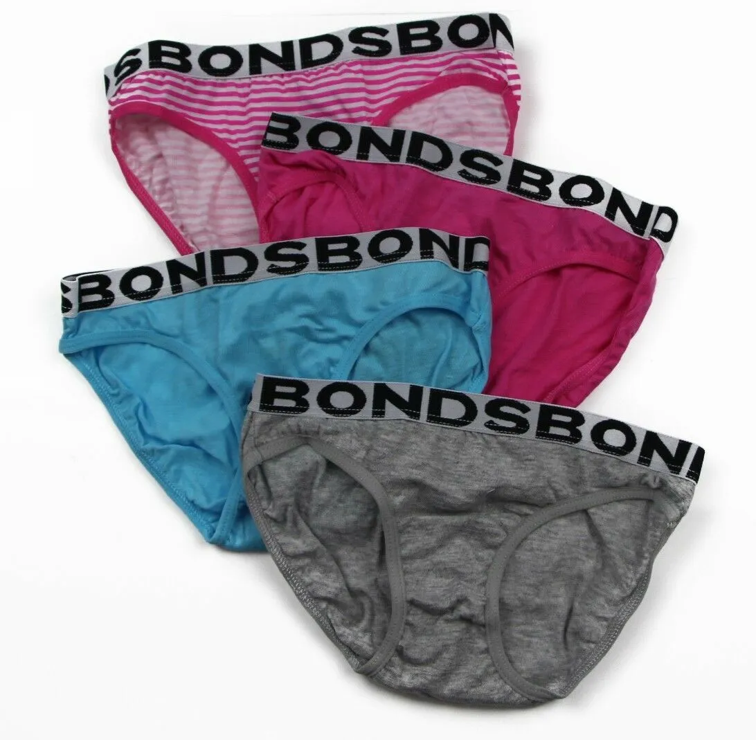 Bonds Girls 4 Pairs Underwear Briefs Undies Pink Blue Red White Black Blue