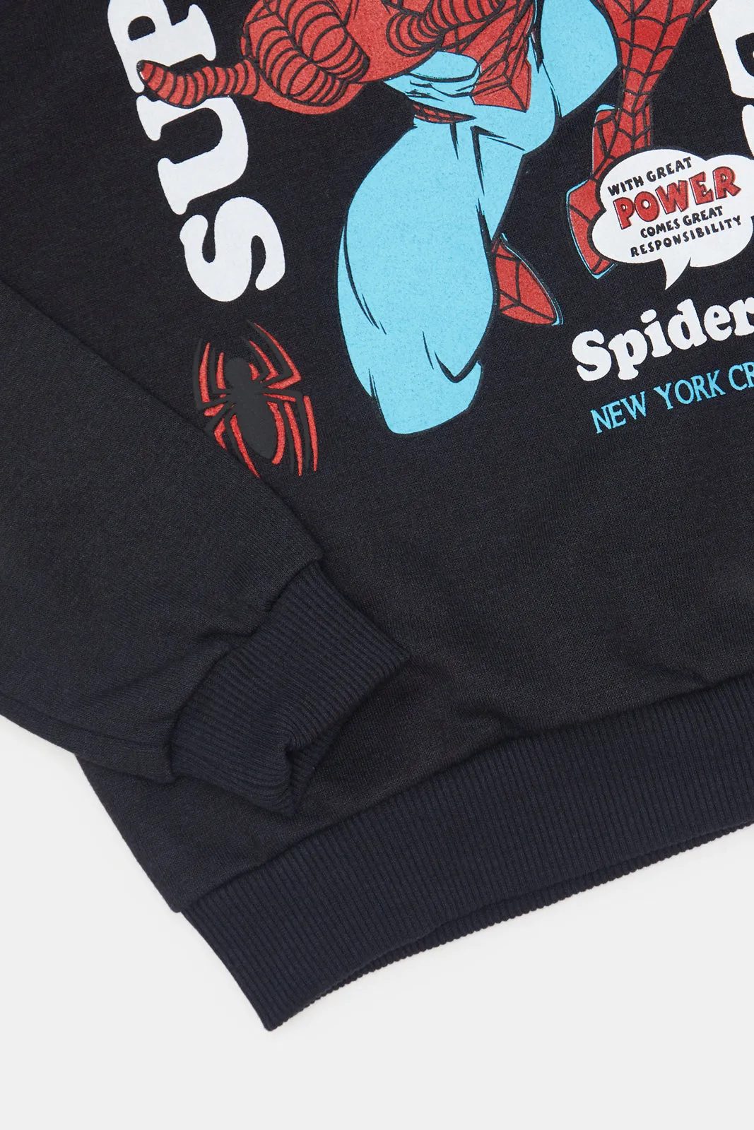 Boys Black Spiderman Hooded Sweatshirt