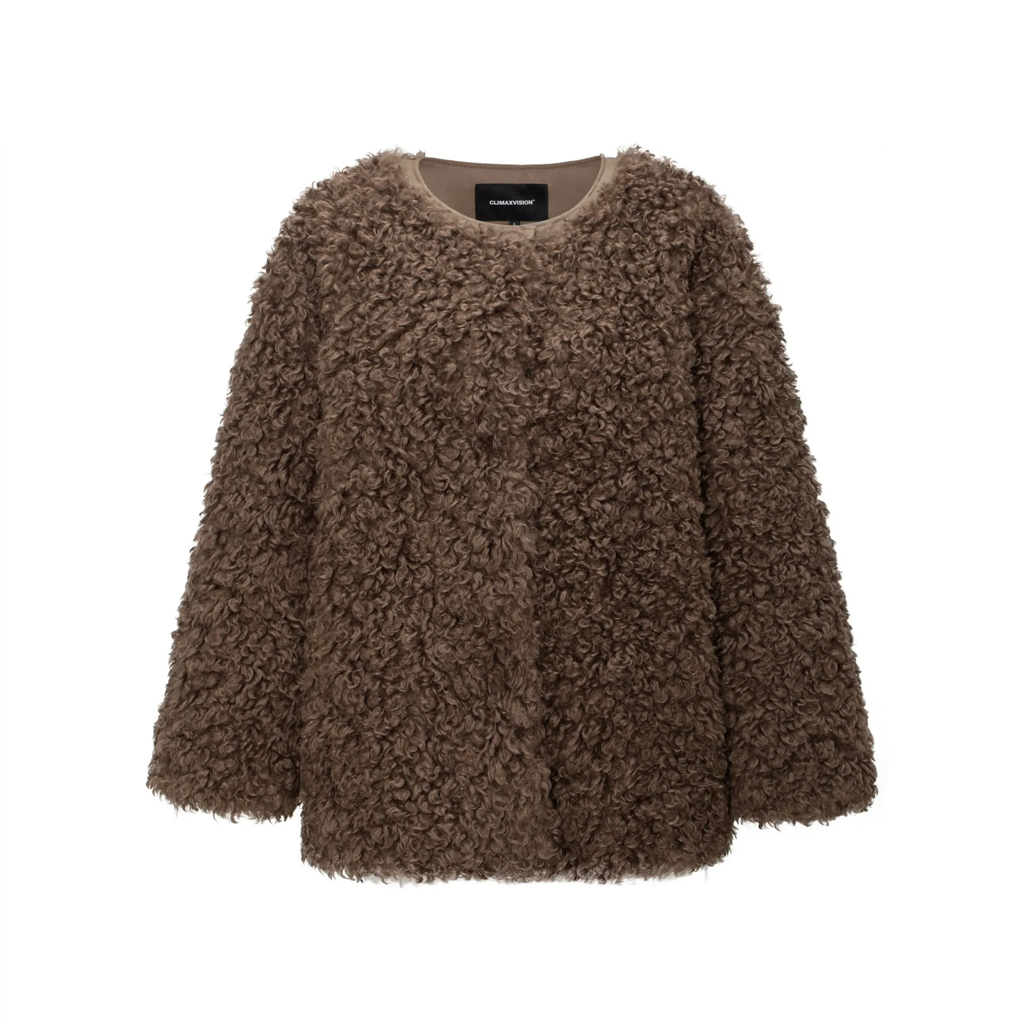 Brown Oversized Round Neck Sherpa Coat