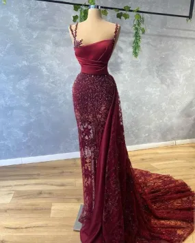 Burgundy Floor Length Women Prom Dress Evening Gowns    fg329