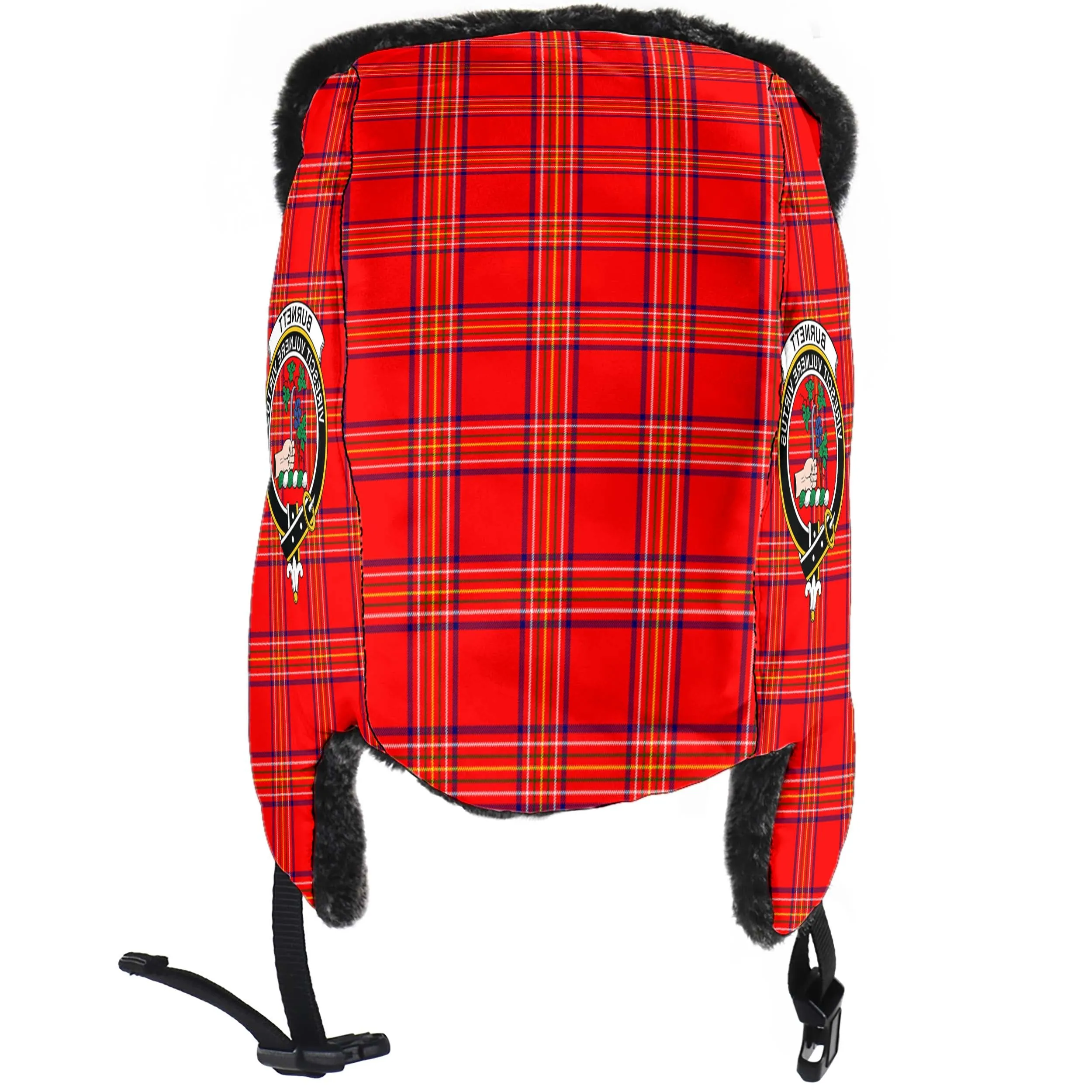 Burnett Modern Tartan Winter Trapper Hat with Family Crest