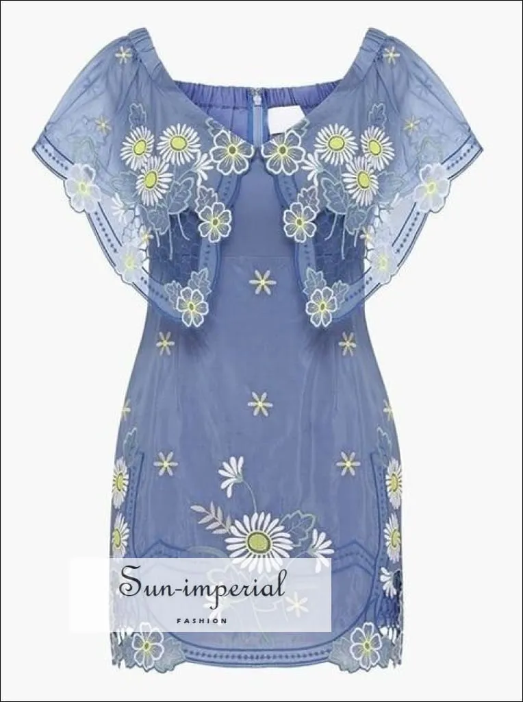 Butterfly Dress- Summer Flower Embroidery Women Dress off Shoulder Slash Neck Short Sleeve High