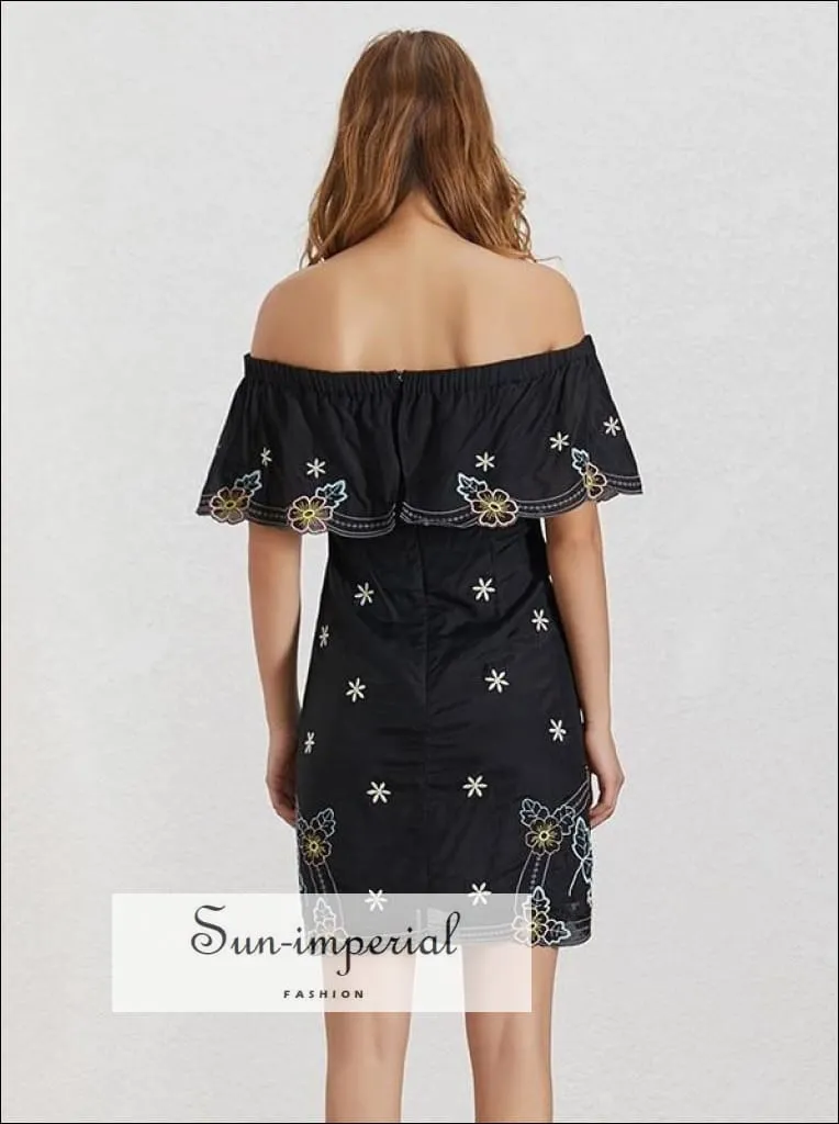 Butterfly Dress- Summer Flower Embroidery Women Dress off Shoulder Slash Neck Short Sleeve High