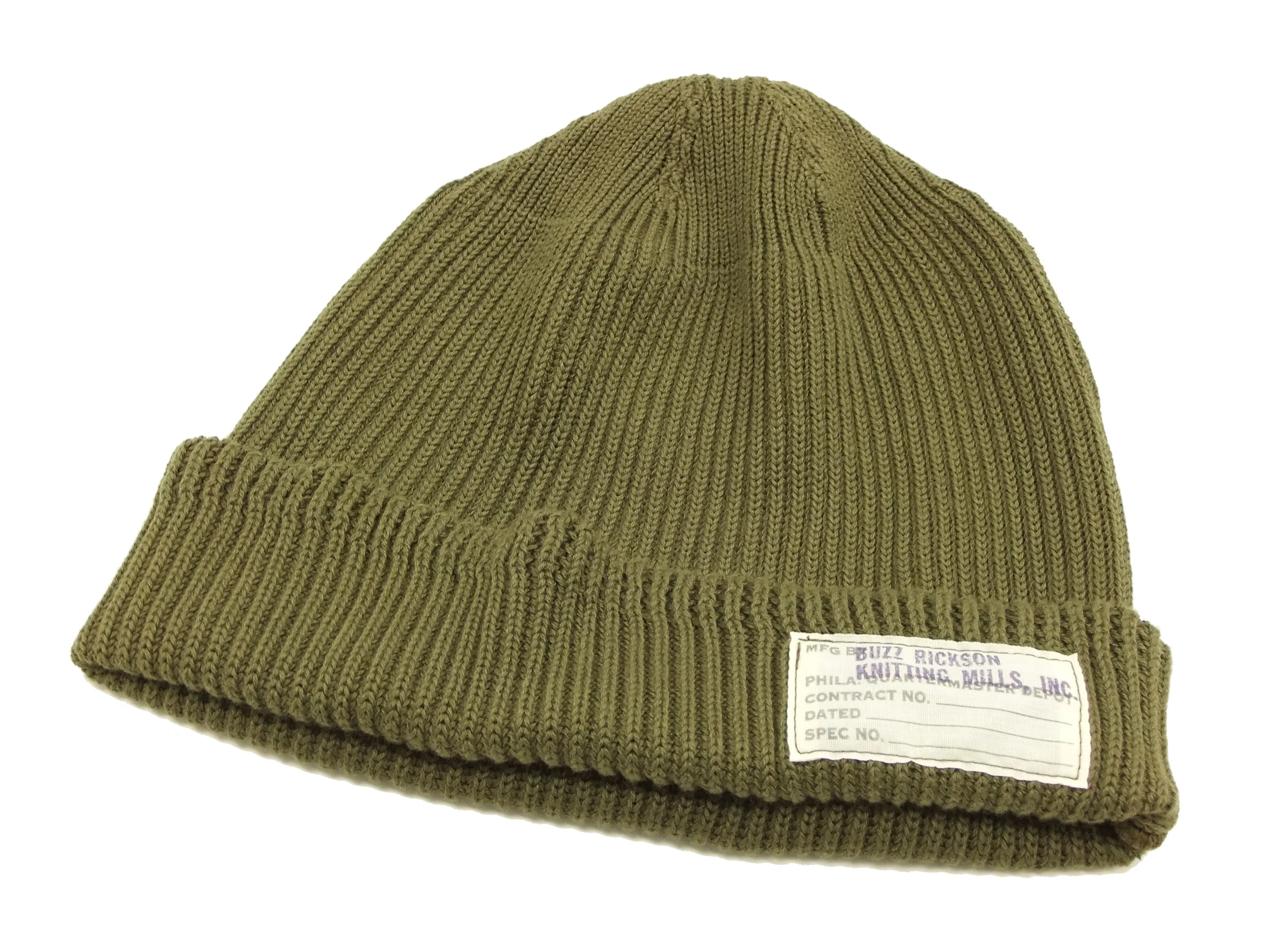 Buzz Rickson Men's Watch Cap Cotton Knit Military Style Hat BR02186 Olive Green