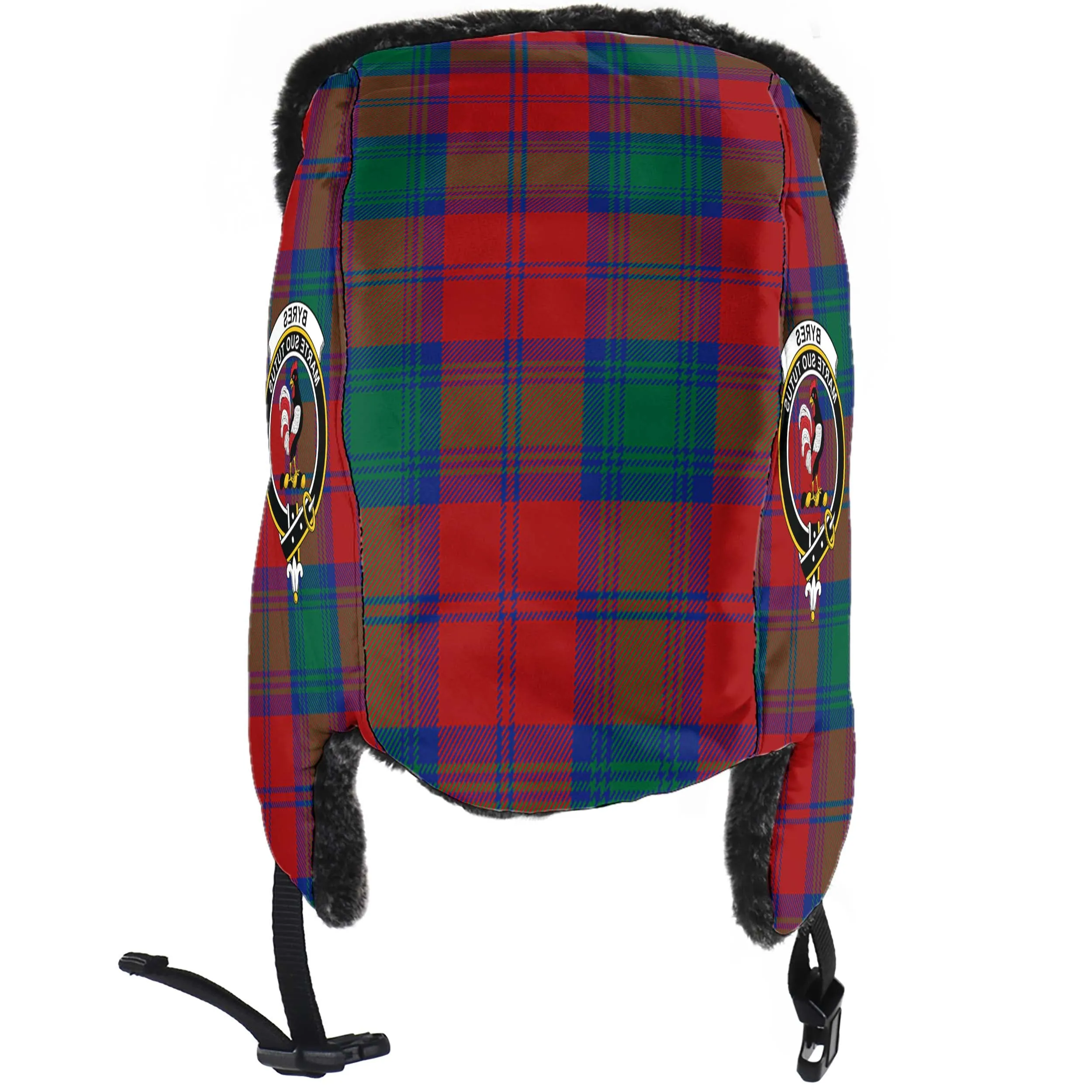 Byres (Byses) Tartan Winter Trapper Hat with Family Crest