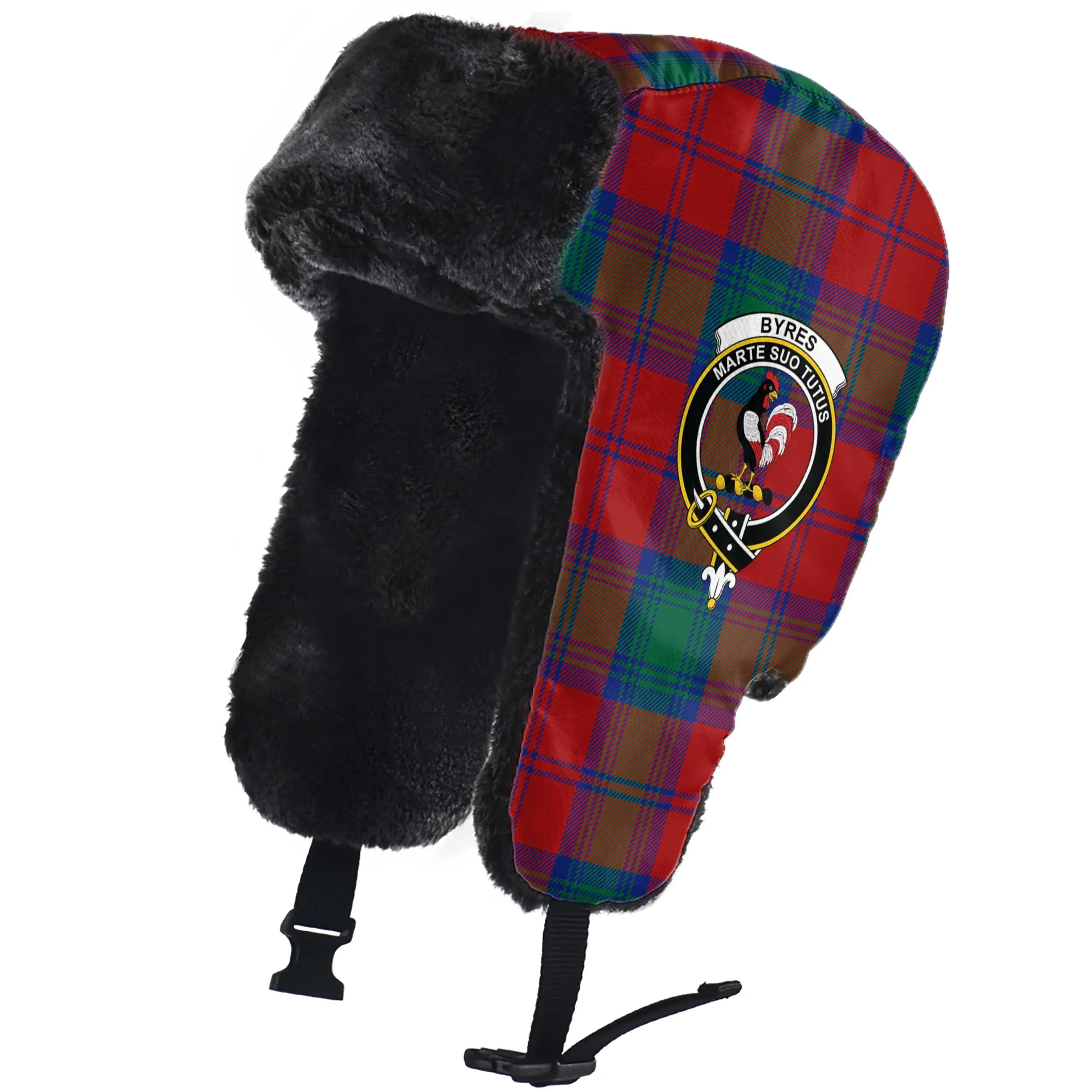 Byres (Byses) Tartan Winter Trapper Hat with Family Crest