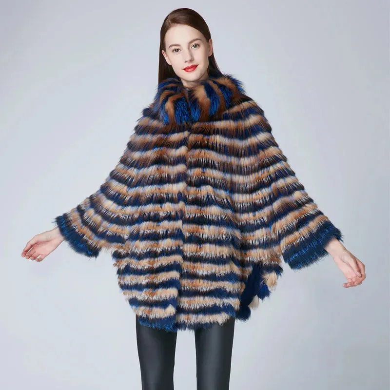 Colorful Batwing Fur Coat