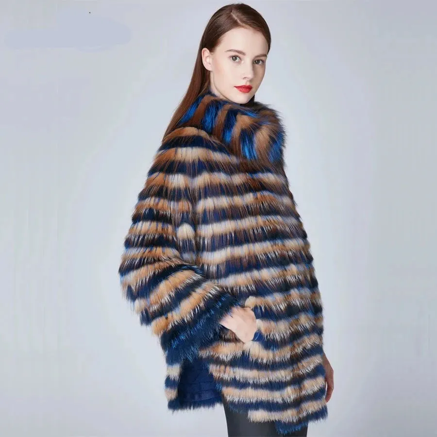 Colorful Batwing Fur Coat