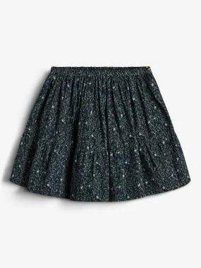 Corduroy Skirt w. Floral Print - Kids - Blue/Rose