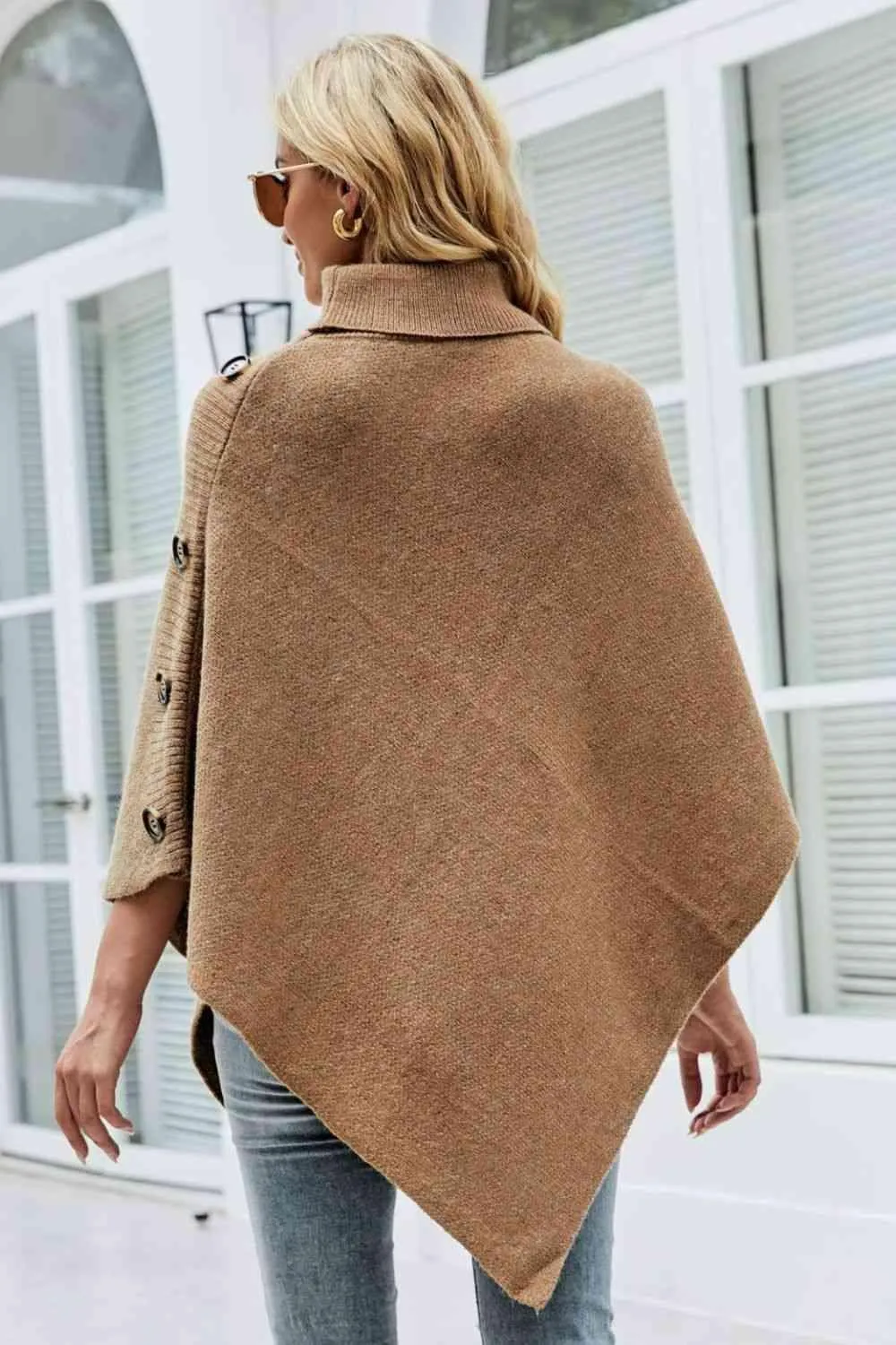 Cozy Fashionista Buttoned Turtle Neck Poncho