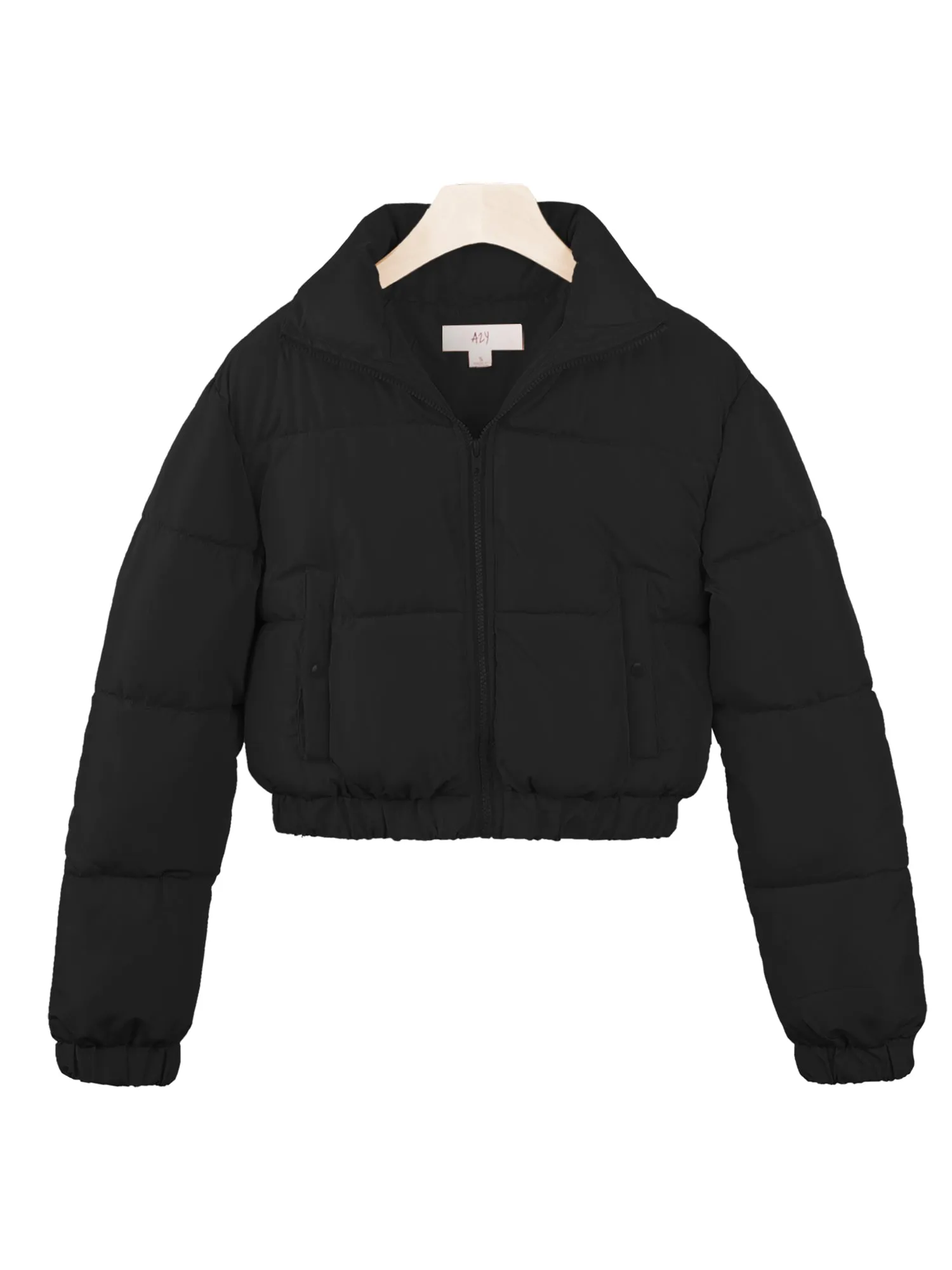 Cropped Zipper Puffer Jacket Black