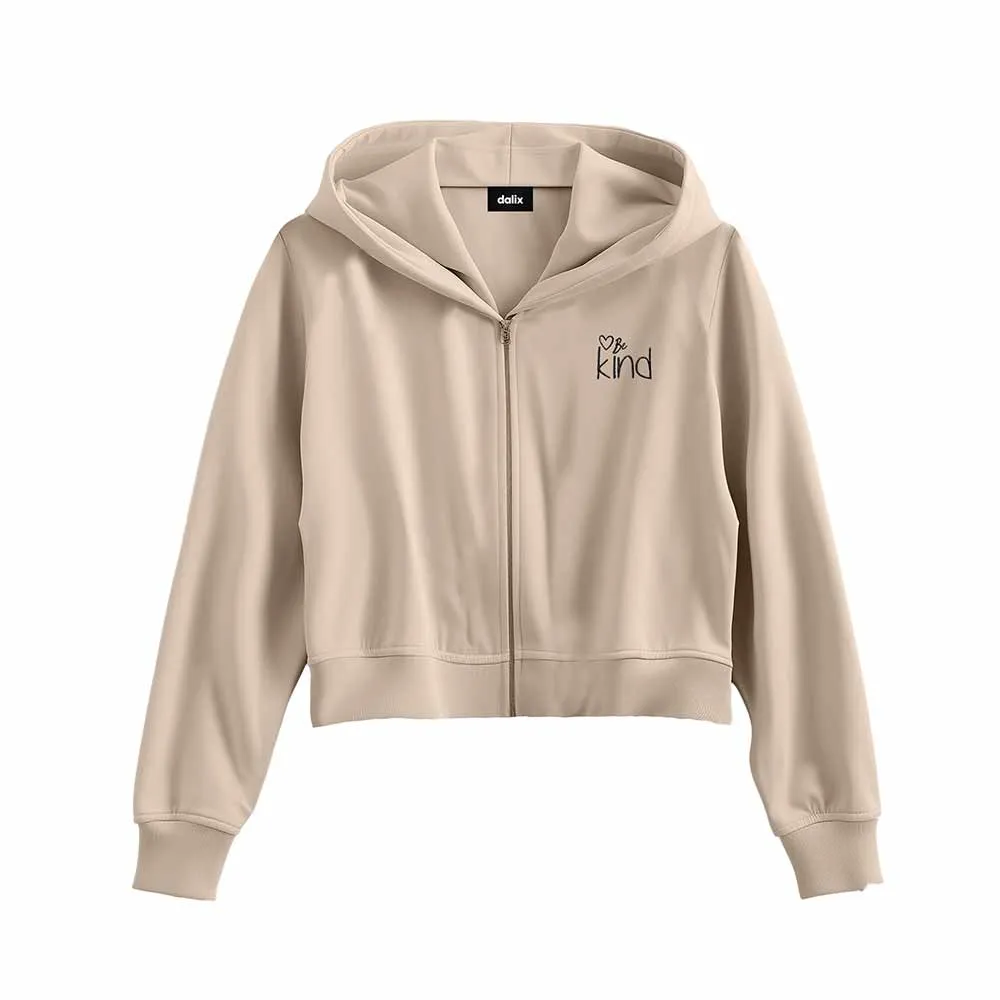 Dalix Be Kind Cropped Zip Hoodie