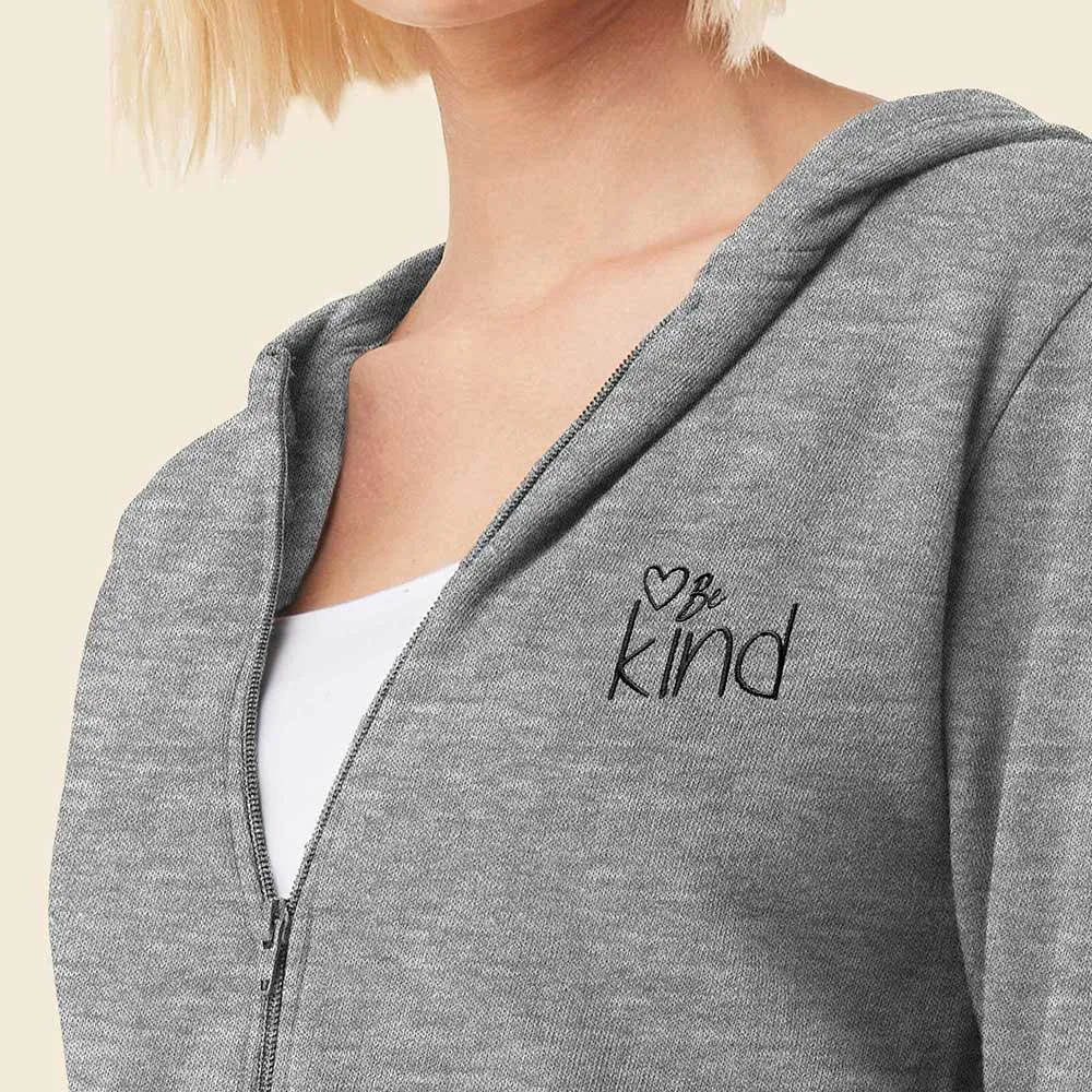 Dalix Be Kind Cropped Zip Hoodie