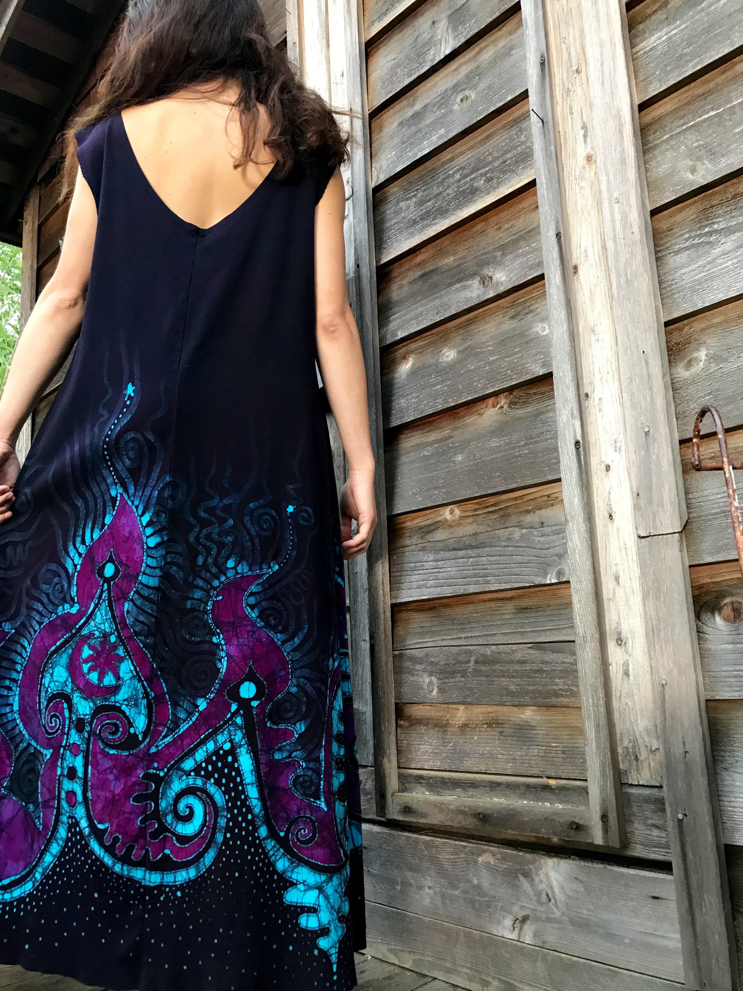 Deep Purple Sea Of Dreams Organic Cotton Batik Dress - Size XL