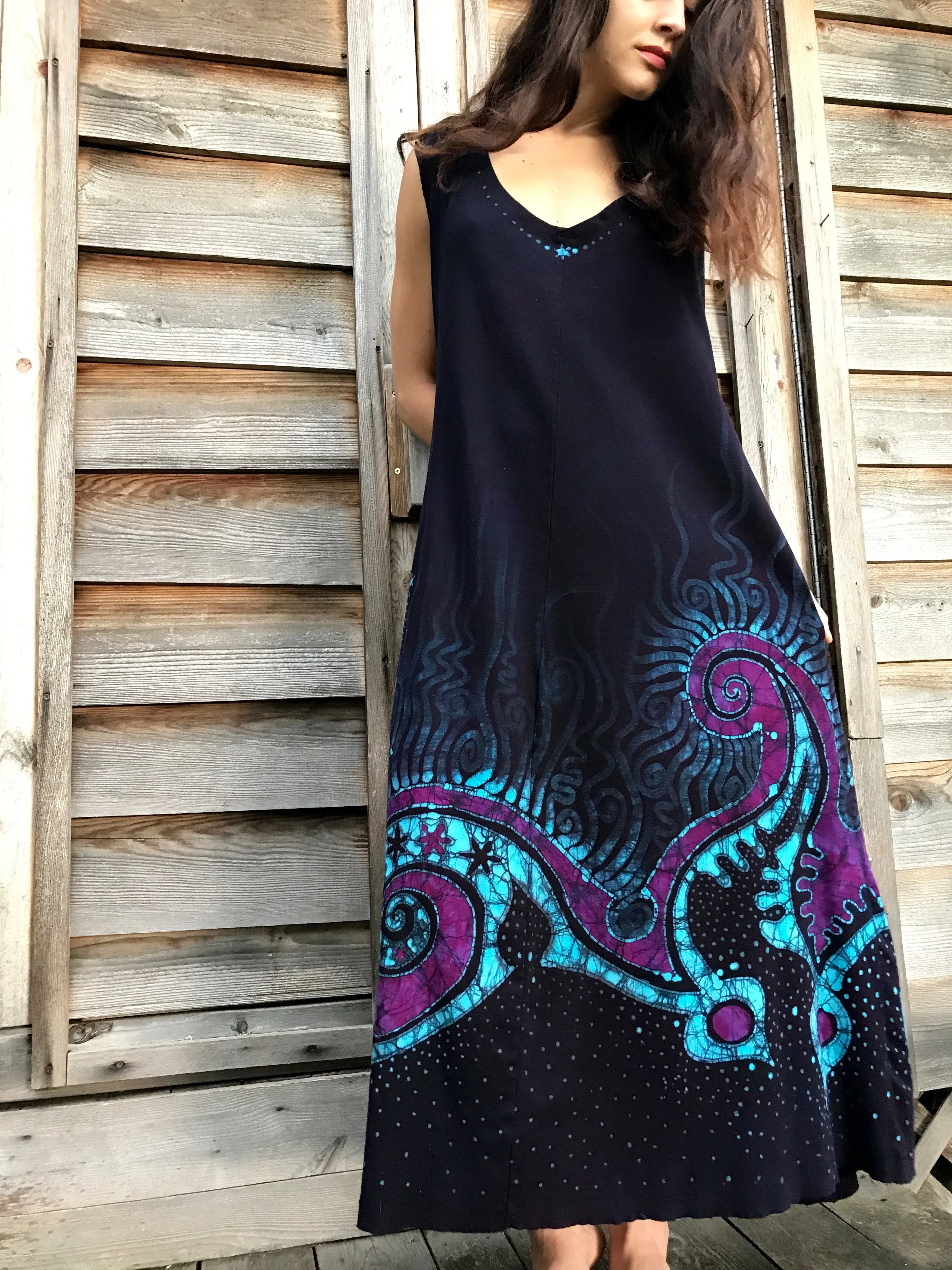 Deep Purple Sea Of Dreams Organic Cotton Batik Dress - Size XL