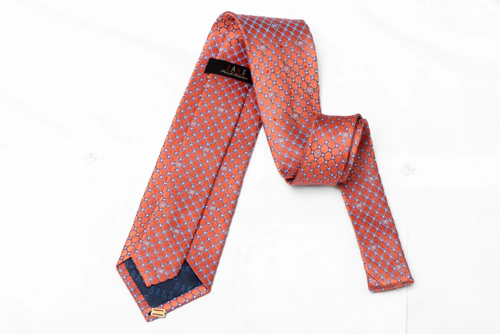 Diagonal Mauve Trellis On Peach Rhinestone Tie With Red Sparkles