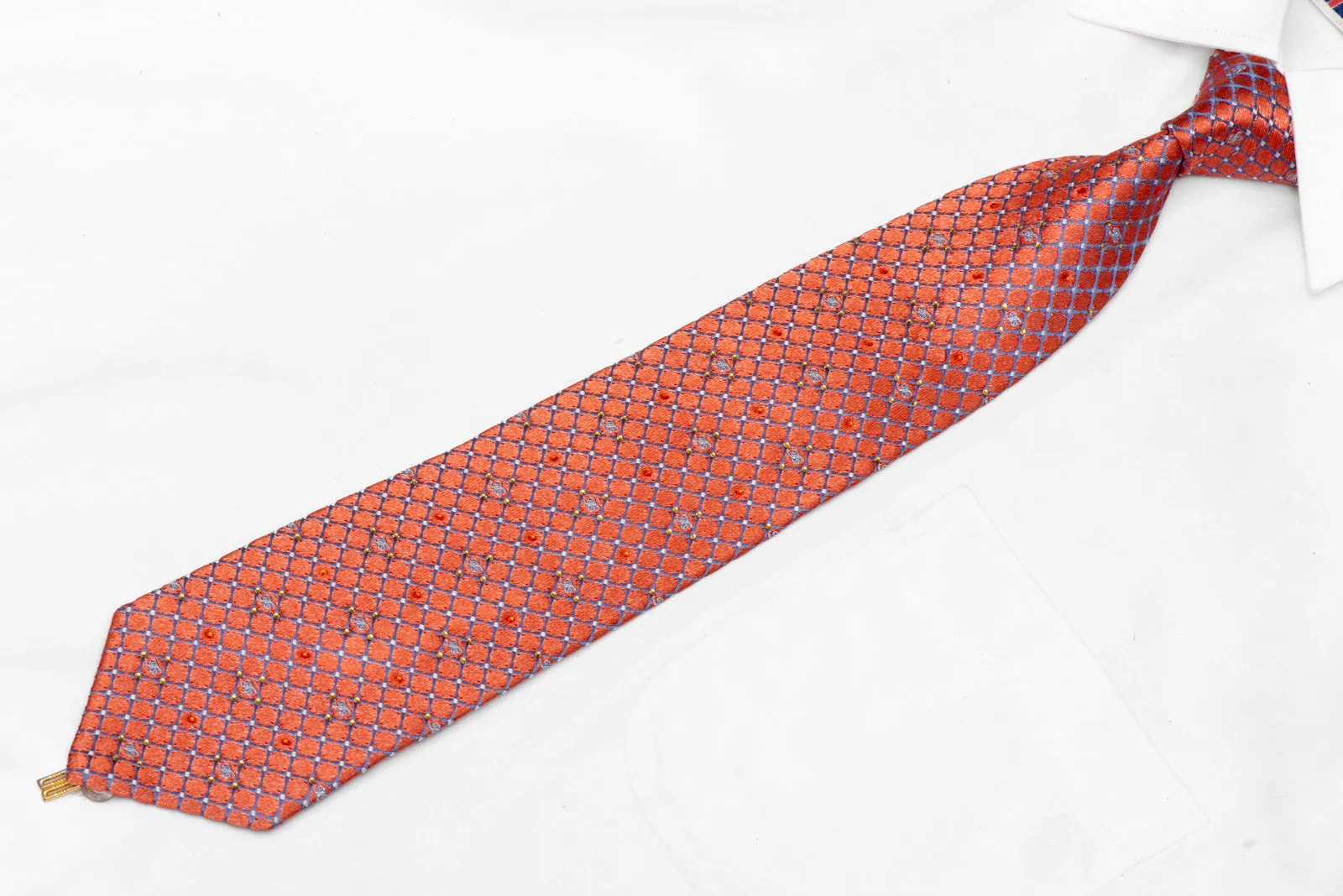 Diagonal Mauve Trellis On Peach Rhinestone Tie With Red Sparkles