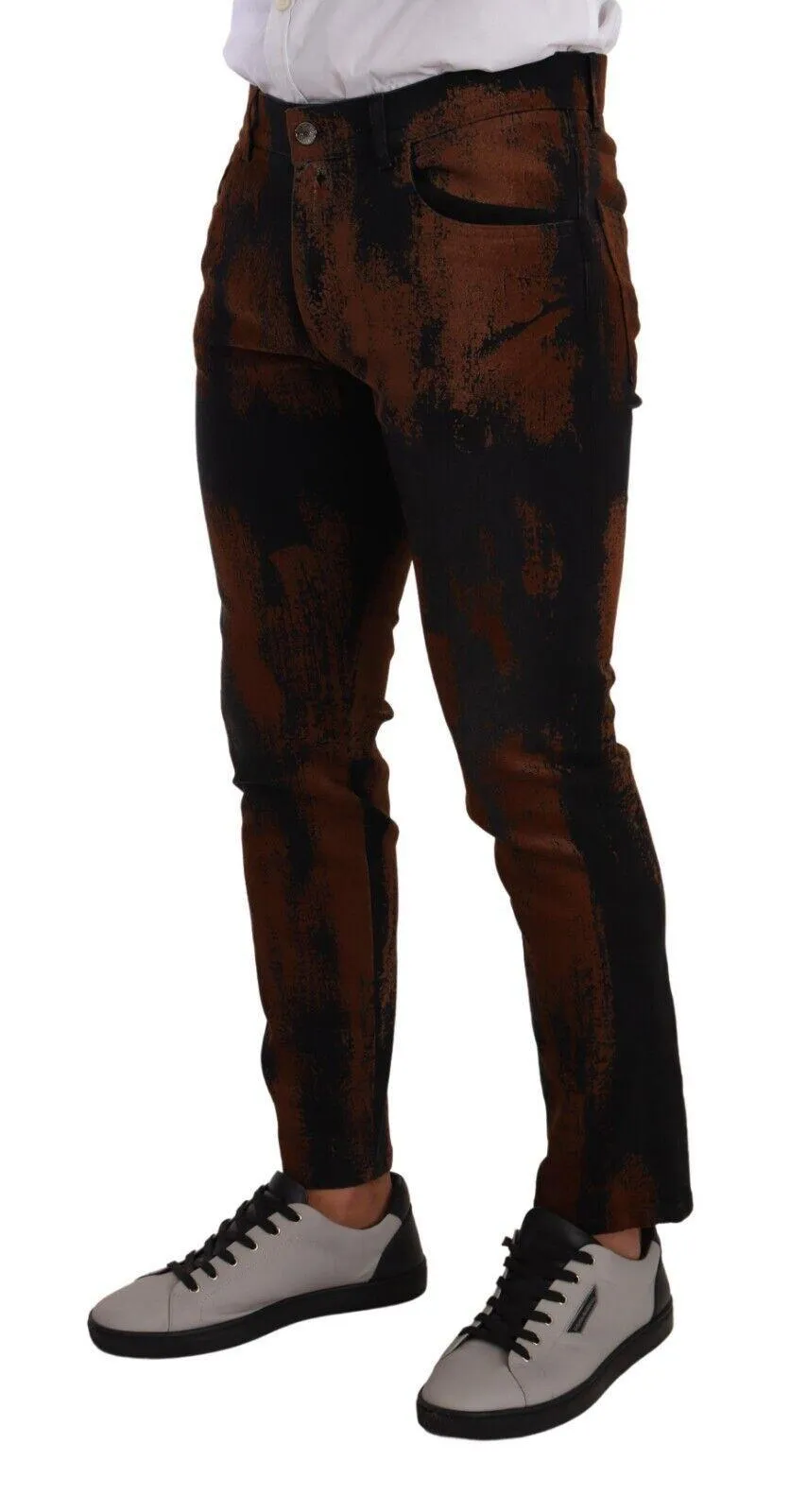 Dolce & Gabbana Black Brown Tie Dye Cotton Skinny Denim Jeans