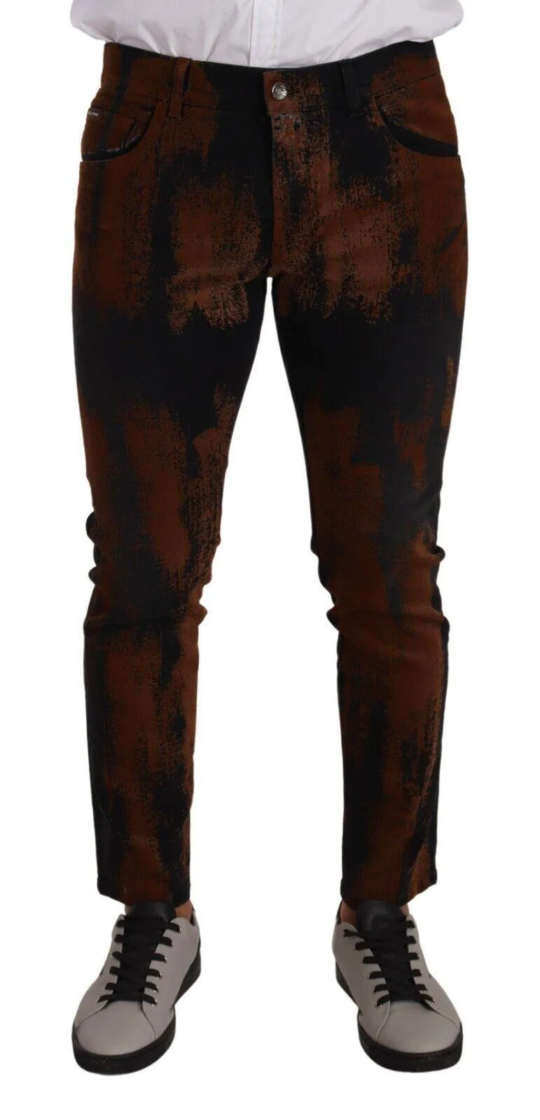 Dolce & Gabbana Black Brown Tie Dye Cotton Skinny Denim Jeans