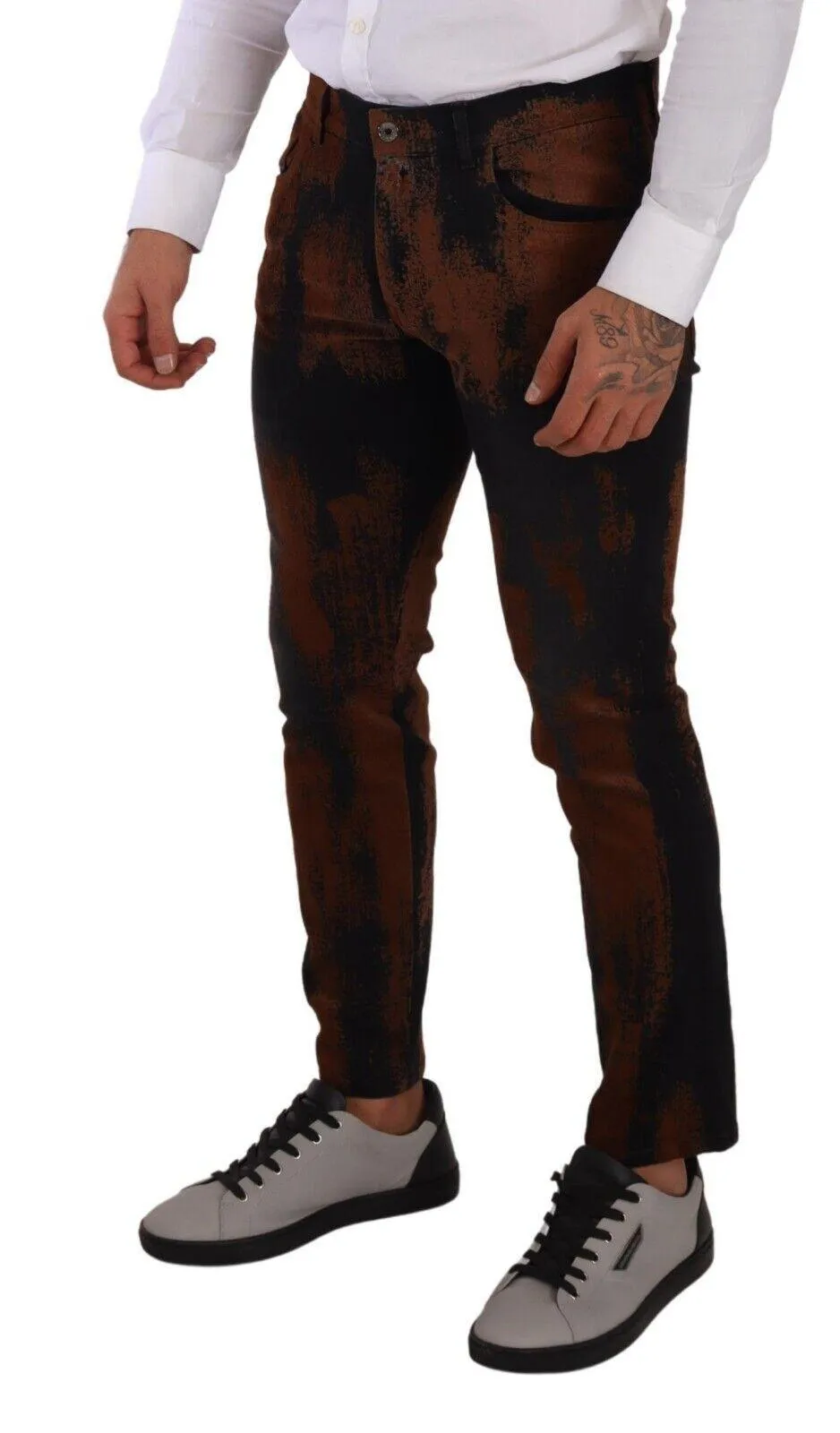 Dolce & Gabbana Black Brown Tie Dye Cotton Skinny Denim Jeans