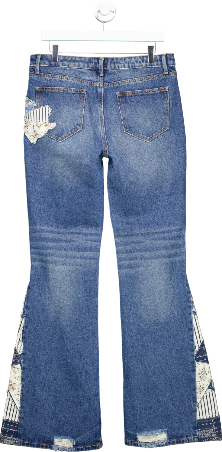 Driftwood Blue Patchwork Flare Jeans UK W28 L34