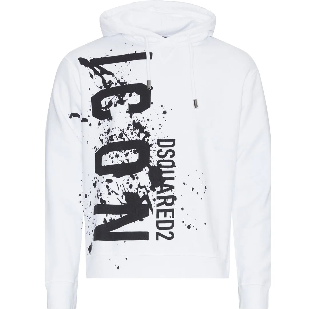 Dsquared2 Cool Fit Icon Splash Logo White Hoodie 