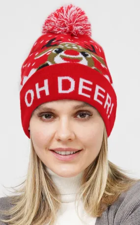 EHT10828 OH DEER CHRISTMAS POMPOM HAT/BEANIE