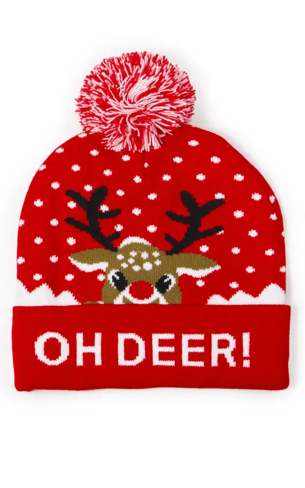 EHT10828 OH DEER CHRISTMAS POMPOM HAT/BEANIE