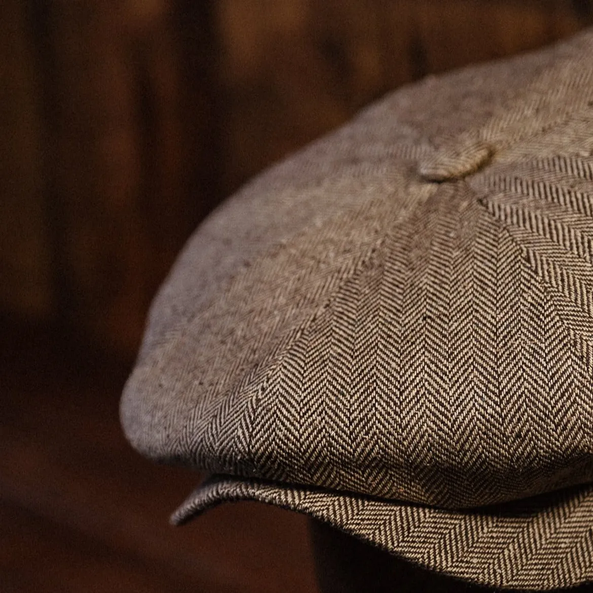 Eight Piece Light Grey Micro Herringbone Silk Newsboy Cap