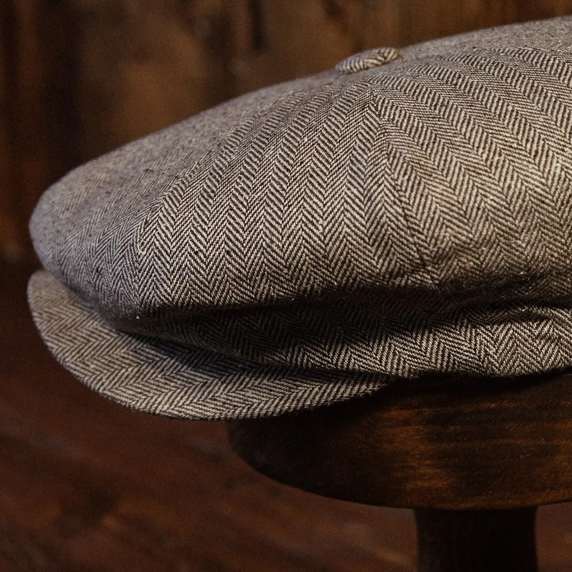 Eight Piece Light Grey Micro Herringbone Silk Newsboy Cap