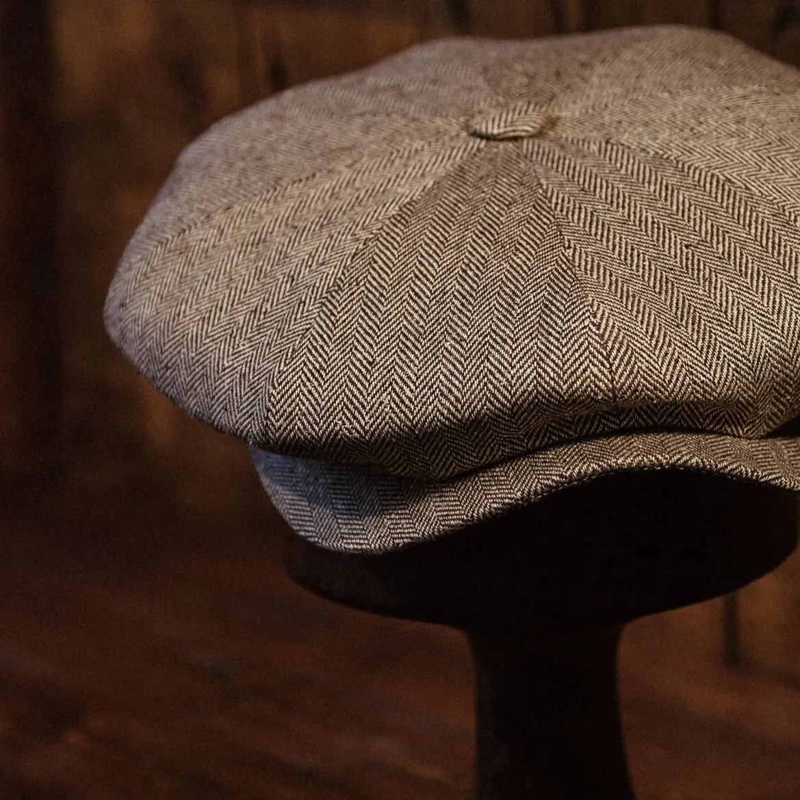 Eight Piece Light Grey Micro Herringbone Silk Newsboy Cap