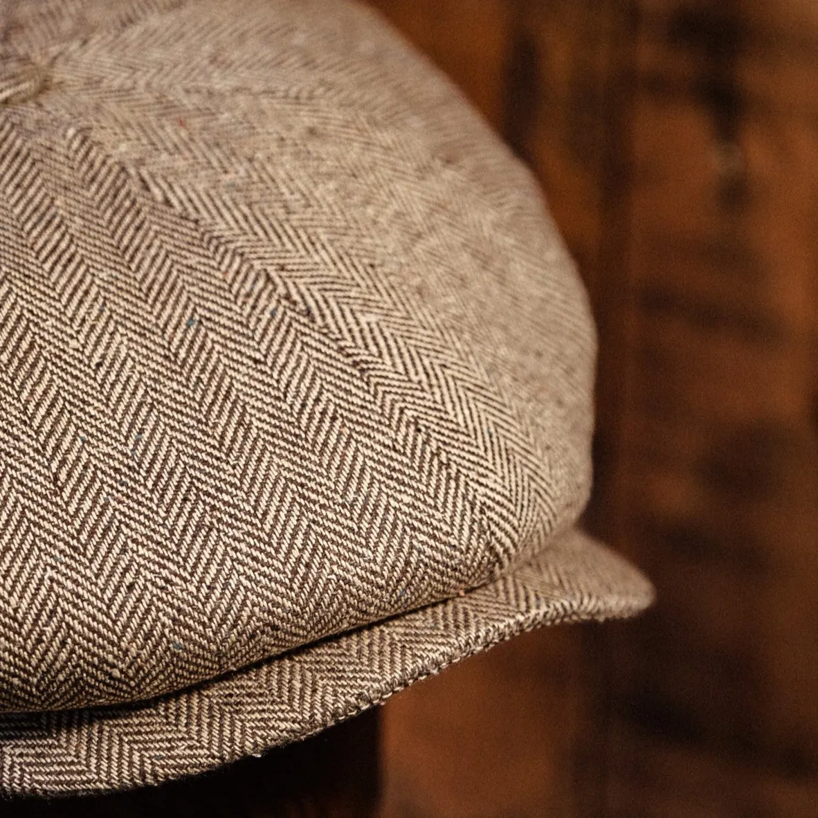 Eight Piece Sand Herringbone Silk Newsboy Cap