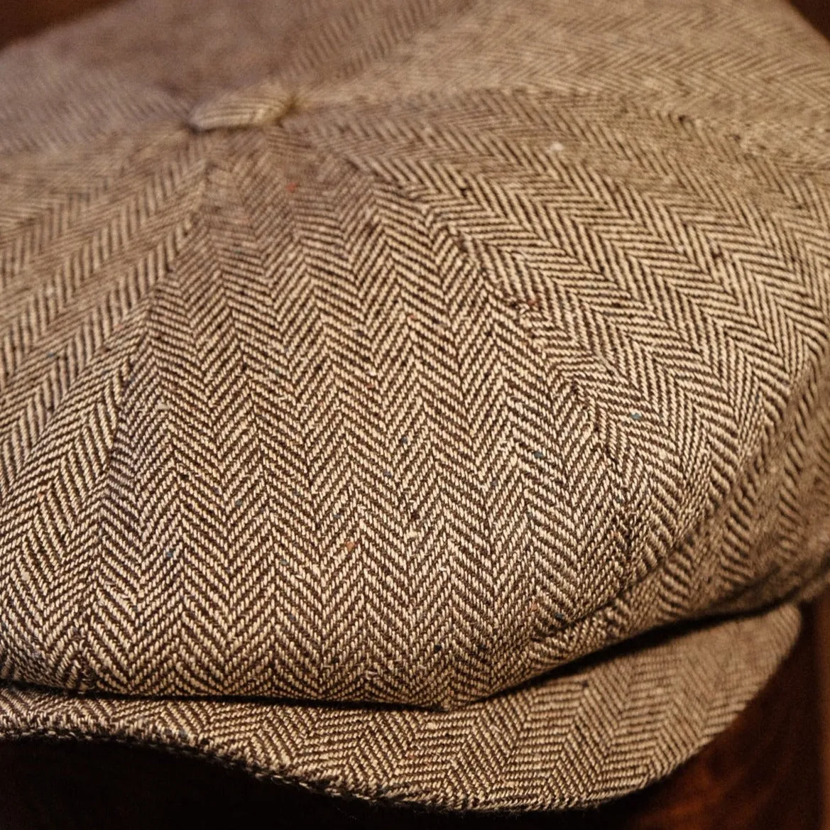 Eight Piece Sand Herringbone Silk Newsboy Cap