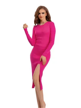 Elegant Winter Long Sleeve Knit Sweater Dress - Warm Bodycon Midi Pullover for Women