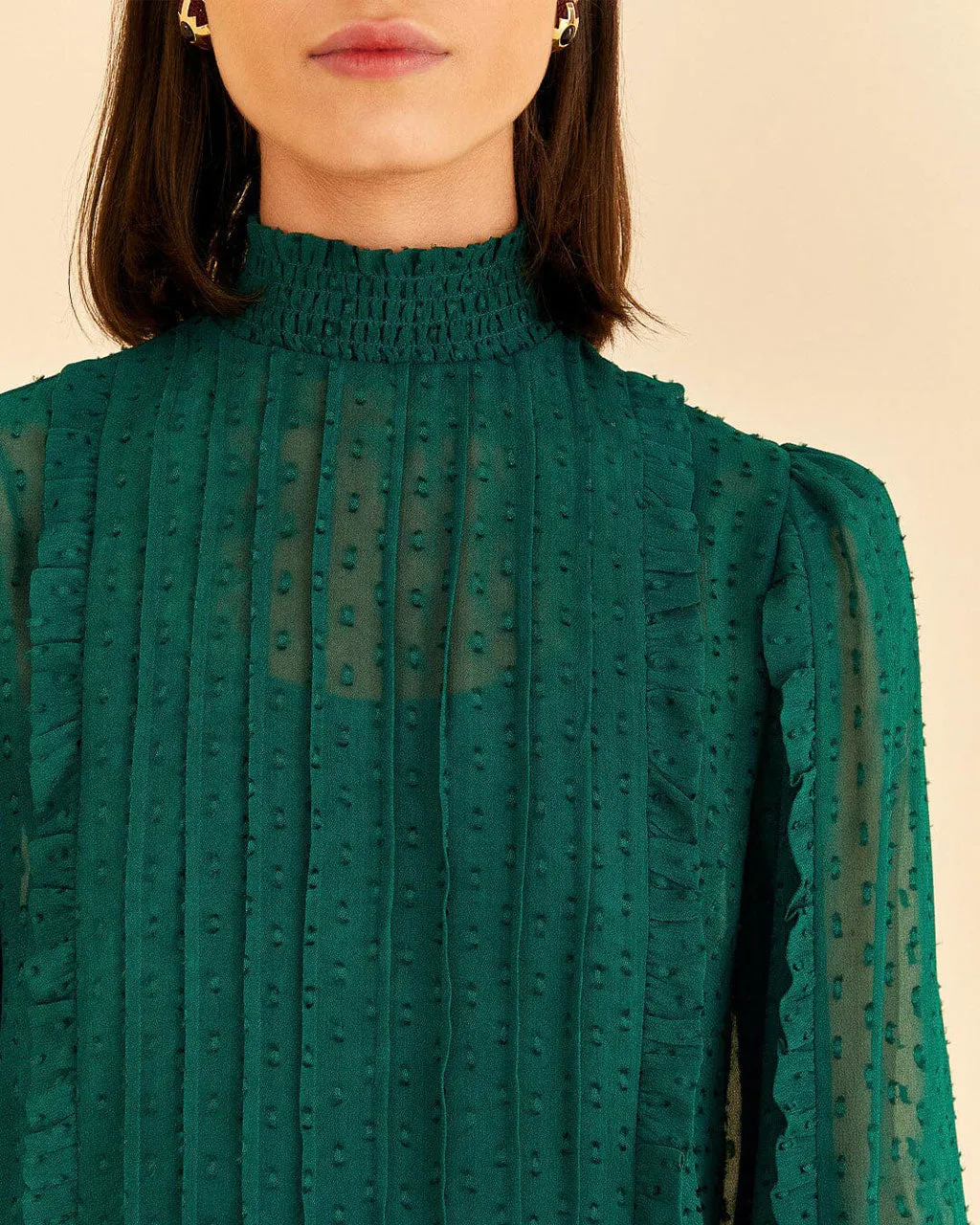 Emerald Ruffled Long Sleeve Blouse