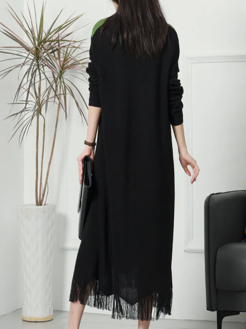 Fit Flare Loose Round Neck Knitted Midi-Dress